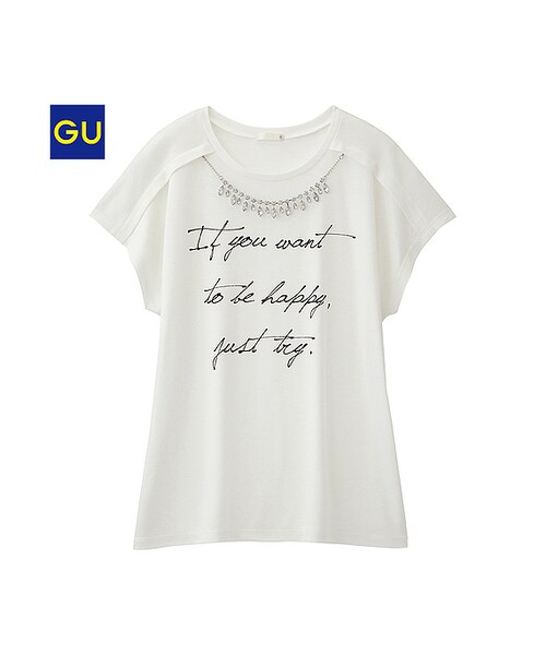 GU（ジーユー）の「（GU）ビジューグラフィックＴ（半袖）Ｃ（WOMEN ⁄ グラフィックＴシャツ・レディース・NATURAL/OFF WHITE/NAVY/BLUE・XL/S/L/M）」の2枚目の写真