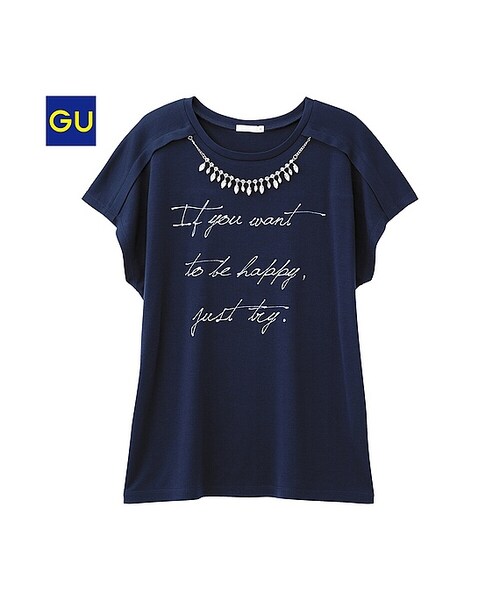 GU（ジーユー）の「（GU）ビジューグラフィックＴ（半袖）Ｃ（WOMEN ⁄ グラフィックＴシャツ・レディース・NATURAL/OFF WHITE/NAVY/BLUE・XL/S/L/M）」の3枚目の写真