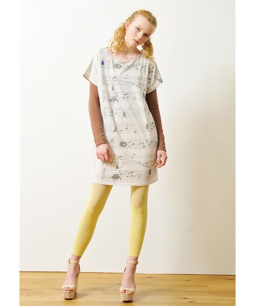 Design Tshirts Store graniph（デザイン　ティーシャツ　ストア　グラニフ）の「ビューティフル シャドー ボート ネック ショート スリーブ ワンピース (メロディー ビューティフル シャドー)（ワンピース/ドレス・レディース・カラフル ヘザー ナチュラル・Ladies F）」の8枚目の写真