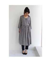 haco! | リス クロース　ギンガムのカシュクールワンピース:ネイビー(ワンピース)