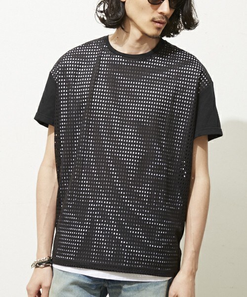 DIET BUTCHER(ダイエットブッチャー)の「DIET BUTCHER SLIM SKIN ルーズフィットメッシュ切替Tシャツ(Tシャツ/カットソー・メンズ・ブラック/ホワイト・FREE)」の5枚目の写真