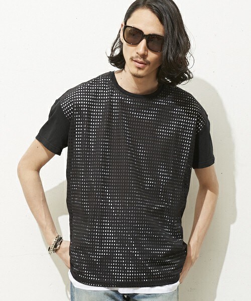 DIET BUTCHER(ダイエットブッチャー)の「DIET BUTCHER SLIM SKIN ルーズフィットメッシュ切替Tシャツ(Tシャツ/カットソー・メンズ・ブラック/ホワイト・FREE)」の2枚目の写真