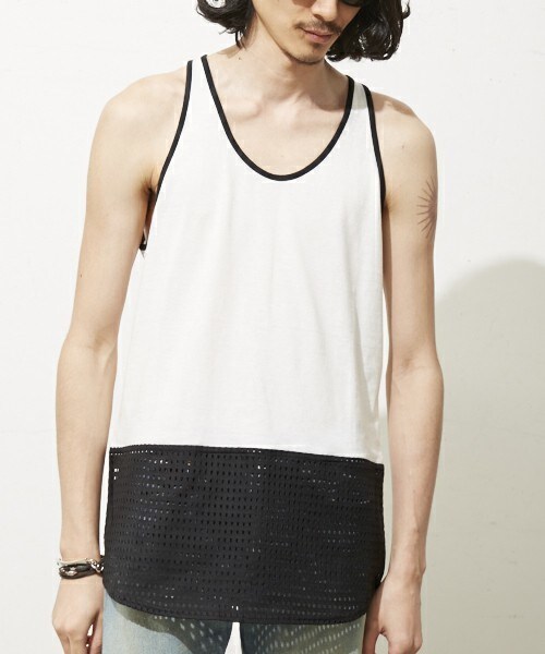 DIET BUTCHER（ダイエットブッチャー）の「DIET  BUTCHER  SLIM  SKIN 裾メッシュタンクトップ（タンクトップ・メンズ・ホワイト/ブラック・1/2）」の5枚目の写真