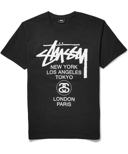 STUSSY(ステューシー)の「Stüssy World Tour Printed Cotton-Jersey T-Shirt(Tシャツ/カットソー・メンズ・Black・S/M/L/XL/XXL)」の1枚目の写真