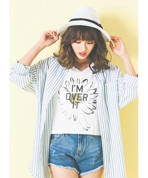 gracegift（グレースギフト）の「韓國清爽雛菊印花無袖短版背心（トップス・レディース・白/粉・F）」の6枚目の写真