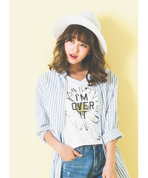 gracegift（グレースギフト）の「韓國清爽雛菊印花無袖短版背心（トップス・レディース・白/粉・F）」の7枚目の写真