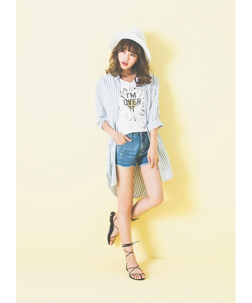 gracegift（グレースギフト）の「韓國清爽雛菊印花無袖短版背心（トップス・レディース・白/粉・F）」の4枚目の写真