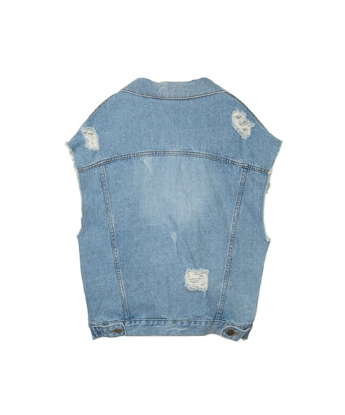 gracegift(グレースギフト)の「韓國街頭刷破抓鬚無袖牛仔背心(その他・レディース・藍・F)」の2枚目の写真