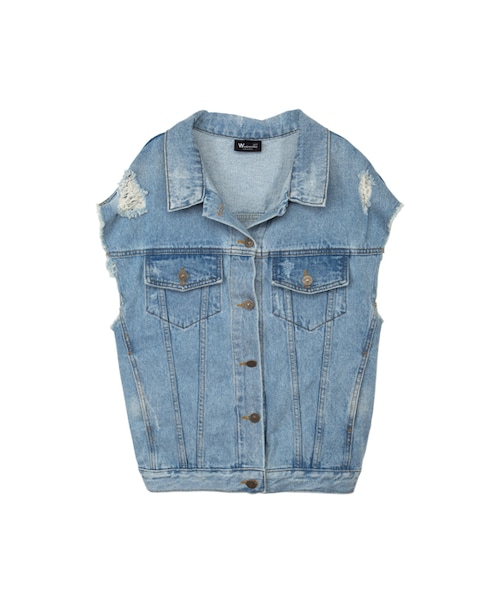 gracegift(グレースギフト)の「韓國街頭刷破抓鬚無袖牛仔背心(その他・レディース・藍・F)」の1枚目の写真