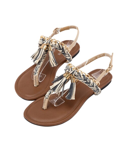 gracegift（グレースギフト）の「韓國編繩T字流蘇涼鞋（シューズ・レディース・藍綠/灰褐・36/37/38/39/40）」の12枚目の写真