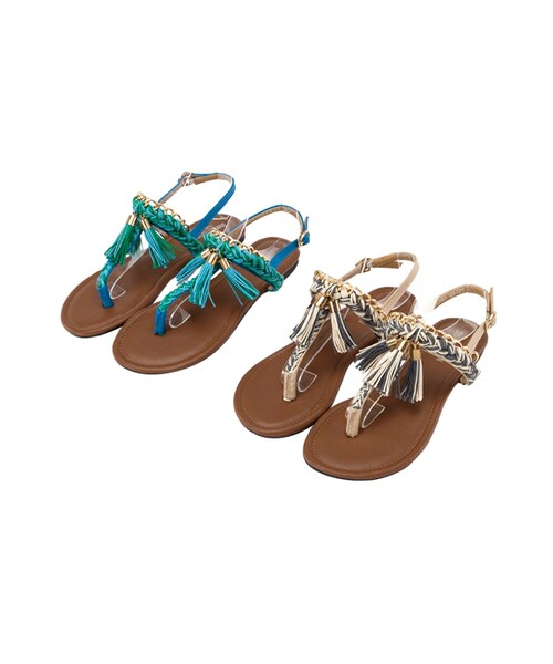 gracegift（グレースギフト）の「韓國編繩T字流蘇涼鞋（シューズ・レディース・藍綠/灰褐・36/37/38/39/40）」の10枚目の写真