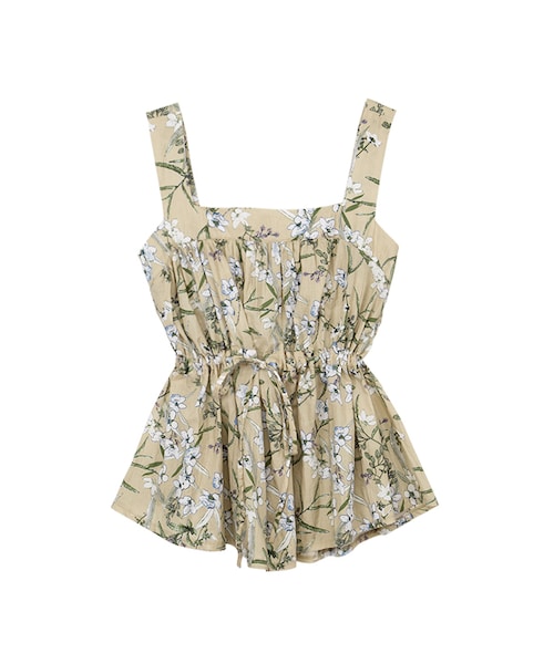 gracegift(グレースギフト)の「韓國春綻花蕾收腰綁結肩帶上衣(トップス・レディース・杏・F)」の1枚目の写真