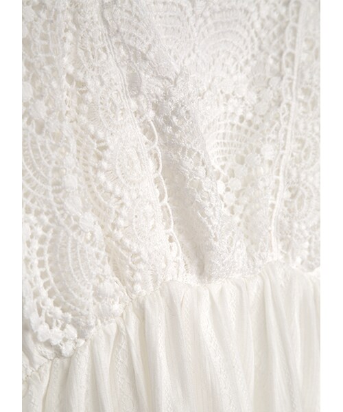 gracegift（グレースギフト）の「韓國荷葉滾邊蕾絲無袖娃娃洋裝（その他・レディース・白・F）」の3枚目の写真