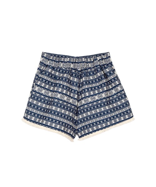 gracegift（グレースギフト）の「韓國熱情仲夏民族風印花鬚邊短褲（パンツ・レディース・藍/黑・F）」の2枚目の写真