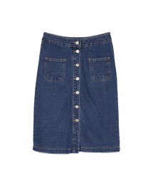 gracegift | 韓國甜美高腰排釦雙口袋牛仔裙(スカート)