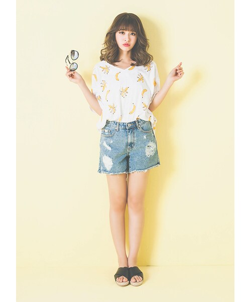 gracegift（グレースギフト）の「韓國率性破損捲邊牛仔短褲（パンツ・レディース・藍・S/M）」の5枚目の写真