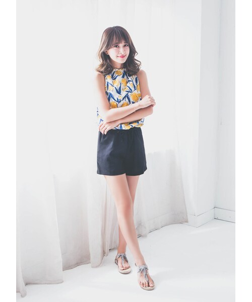 gracegift(グレースギフト)の「韓國柔氛鬱金香撞色連身短褲(パンツ・レディース・花卉・F)」の5枚目の写真