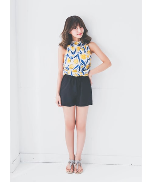 gracegift(グレースギフト)の「韓國柔氛鬱金香撞色連身短褲(パンツ・レディース・花卉・F)」の4枚目の写真