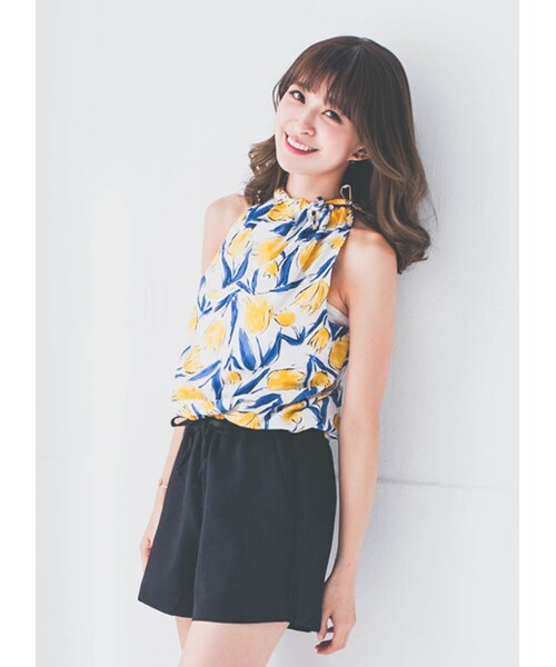 gracegift(グレースギフト)の「韓國柔氛鬱金香撞色連身短褲(パンツ・レディース・花卉・F)」の7枚目の写真