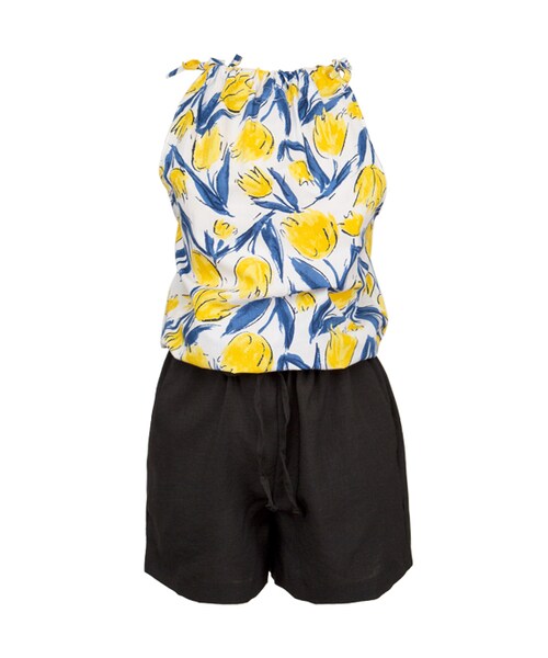 gracegift(グレースギフト)の「韓國柔氛鬱金香撞色連身短褲(パンツ・レディース・花卉・F)」の1枚目の写真