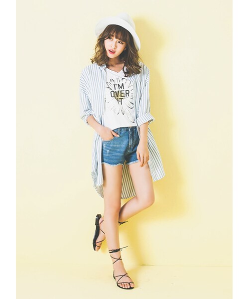 gracegift（グレースギフト）の「韓國灑脫性格下擺鬚邊牛仔短褲（パンツ・レディース・藍・S/M）」の4枚目の写真