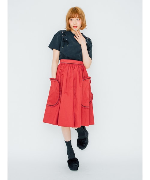 merry jenny（メリージェニー）の「ラウンドフリルミディスカート（スカート・レディース・ブラック/レッド/ネイビー・F）」の7枚目の写真