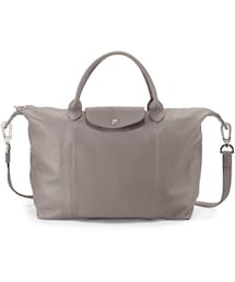 LONGCHAMP | Longchamp Le Pliage Cuir Tote Bag with Strap, Gray(ショルダーバッグ)