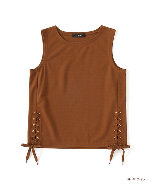 w closet（ダブルクローゼット）の「レースアップノースリプルオーバー（トップス・レディース・オフホワイト/グレー/キャメル・FREE）」の3枚目の写真