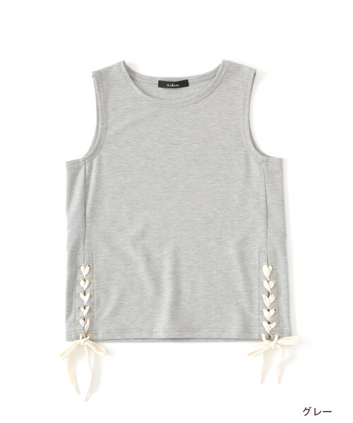 w closet（ダブルクローゼット）の「レースアップノースリプルオーバー（トップス・レディース・オフホワイト/グレー/キャメル・FREE）」の2枚目の写真