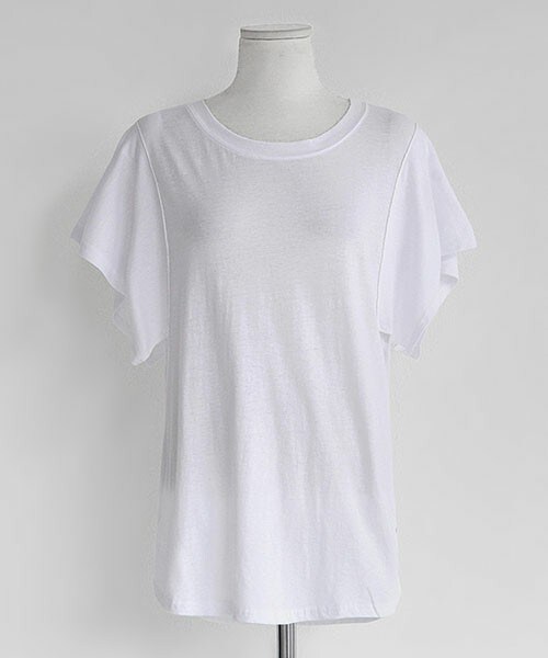 DHOLIC（ディーホリック）の「ルーズスリーブラウンドネックTシャツ（Tシャツ/カットソー・レディース・ベージュ/ブラック/ホワイト/ライトオレンジ・FREE）」の2枚目の写真