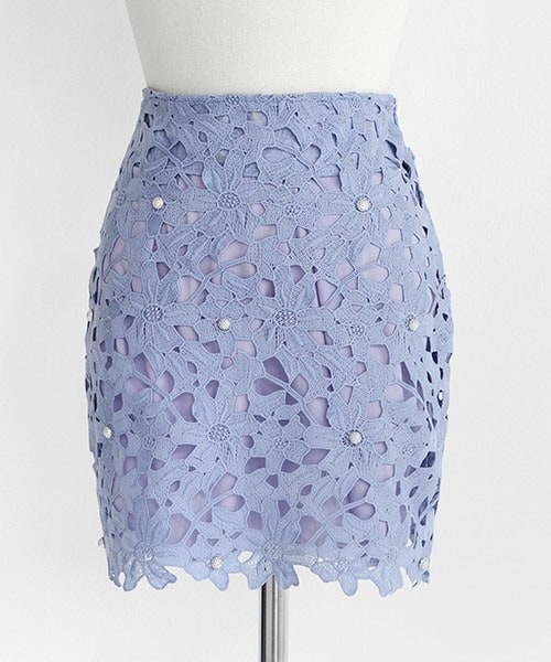 DHOLIC（ディーホリック）の「メタル付総レースミニスカート（スカート・レディース・ホワイトアイボリー/ライトパープル・S/M）」の2枚目の写真
