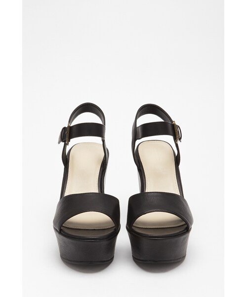 FOREVER 21（フォーエバー トゥエンティーワン）の「FOREVER 21 Classic Faux Leather Wedges（サンダル・レディース・Black/Red・5.5/6/6.5/7/7.5/8/8.5/9/10）」の5枚目の写真