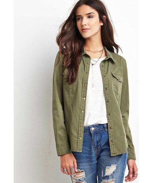 FOREVER 21(フォーエバー トゥエンティーワン)の「FOREVER 21 Two-Pocket Utility Shirt(シャツ/ブラウス・レディース・Green・Small/Medium/Large)」の5枚目の写真