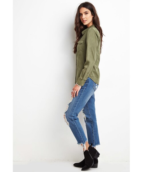 FOREVER 21(フォーエバー トゥエンティーワン)の「FOREVER 21 Two-Pocket Utility Shirt(シャツ/ブラウス・レディース・Green・Small/Medium/Large)」の4枚目の写真