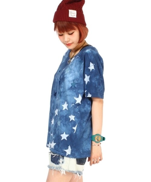 RNA SWEAT(アールエヌエースウェット)の「<予約>オールスタープリントオーバーTシャツ(トップス・レディース・ブルー/ピンク・M)」の3枚目の写真