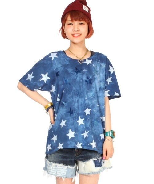 RNA SWEAT(アールエヌエースウェット)の「<予約>オールスタープリントオーバーTシャツ(トップス・レディース・ブルー/ピンク・M)」の1枚目の写真