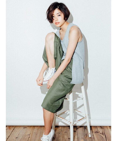 FLOVE(フローブ)の「リネンガウチョパンツ(パンツ・レディース・ホワイト/カーキ・F)」の4枚目の写真