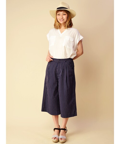 w closet（ダブルクローゼット）の「ストライプガウチョパンツ（パンツ・レディース・オフホワイト/ネイビー・FREE）」の11枚目の写真