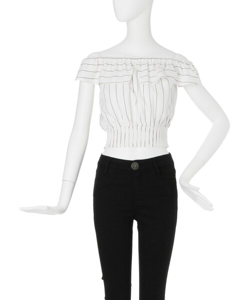 MURUA（ムルーア）の「【FEMININE】フリルシャーリングブラウス（トップス・レディース・ホワイト/ミックス・F）」の2枚目の写真