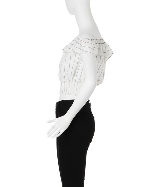 MURUA（ムルーア）の「【FEMININE】フリルシャーリングブラウス（トップス・レディース・ホワイト/ミックス・F）」の4枚目の写真