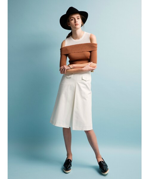 LAGUNAMOON(ラグナムーン)の「インバーテッドプリーツミモレスカート(スカート・レディース・ホワイト/キャメル・S/M)」の4枚目の写真