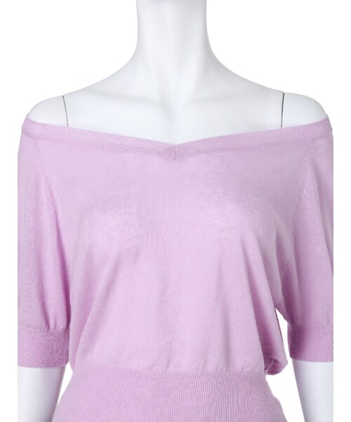 MERCURYDUO（マーキュリーデュオ）の「【DUO】オフショルVネック半袖ニット（トップス・レディース・オフホワイト/ライトイエロー/ネイビー/ラベンダー・F）」の8枚目の写真