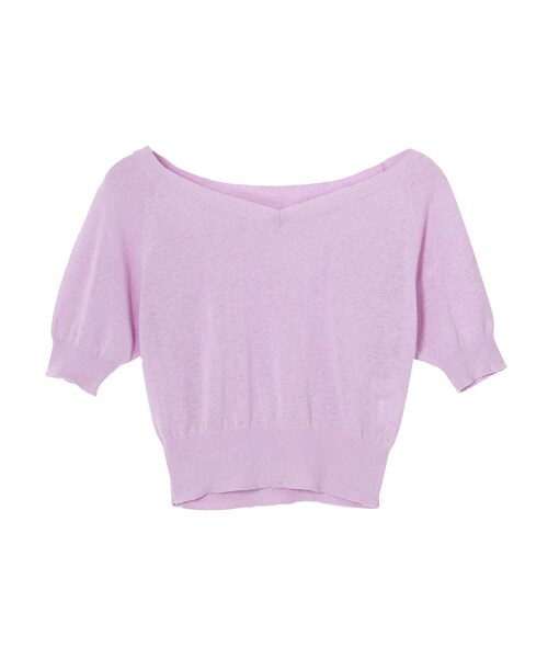 MERCURYDUO（マーキュリーデュオ）の「【DUO】オフショルVネック半袖ニット（トップス・レディース・オフホワイト/ライトイエロー/ネイビー/ラベンダー・F）」の11枚目の写真