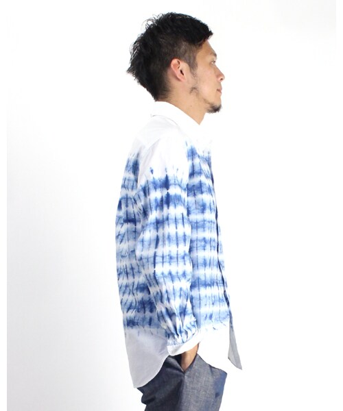 45R(フォーティファイブアール)の「カディ藍絞りシャツ(トップス・メンズ・シロベース・4-L/5-XL)」の3枚目の写真