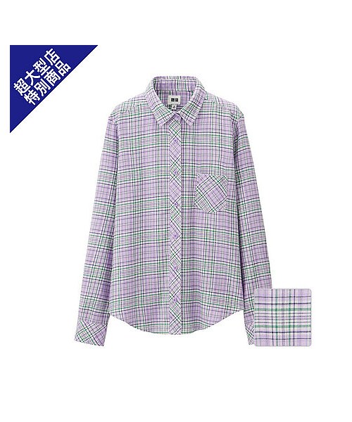 UNIQLO（ユニクロ）の「WOMEN ライトフランネルチェックシャツ（長袖）＋E（シャツ/ブラウス・レディース・BLUE/PURPLE・L/XXL/3XL/S/M/XL）」の2枚目の写真