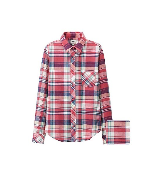 UNIQLO（ユニクロ）の「WOMEN ライトフランネルチェックシャツ（長袖）A（シャツ/ブラウス・レディース・BLUE/RED・3XL/L/XL/M/S/XXL）」の2枚目の写真