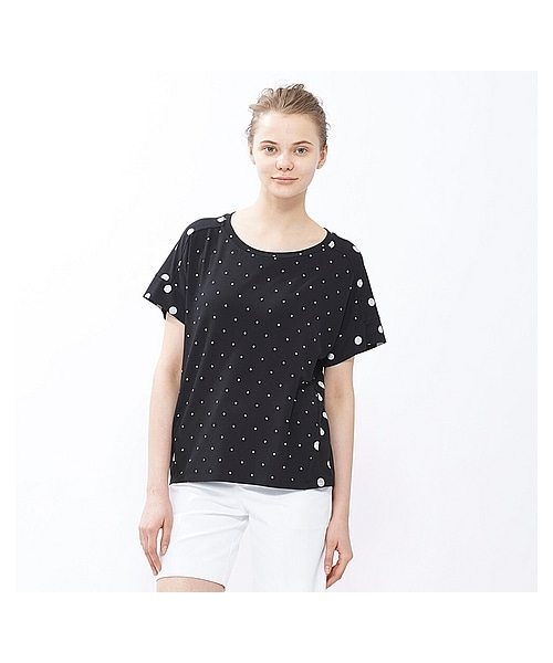 UNIQLO（ユニクロ）の「WOMEN ドットボックスT（半袖）（Tシャツ/カットソー・レディース・GRAY/OFF WHITE/PINK/BLUE/BLACK・S/M/XL/3XL/L/XXL）」の3枚目の写真