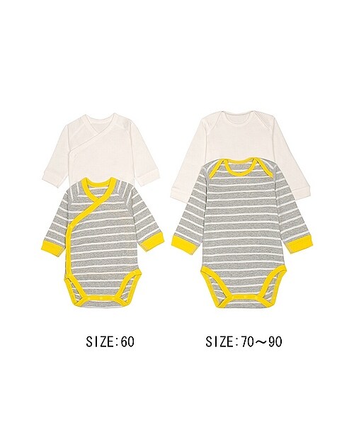 UNIQLO(ユニクロ)の「BABY クルーネックボディ(ボーダー・2枚組・長袖)(ロンパース・キッズ・NAVY/GRAY・60/70/80/90)」の2枚目の写真