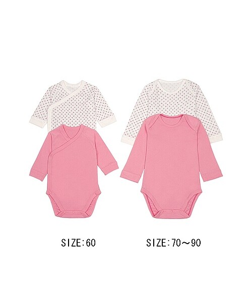 UNIQLO（ユニクロ）の「BABY クルーネックボディ（フラワー・2枚組・長袖）（ロンパース・キッズ・PURPLE/PINK・90/70/60/80）」の2枚目の写真