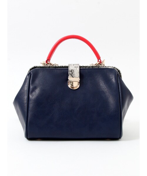 interstaple（インターステイプル）の「パイソンコンビ口金ボストン【予約】（ボストンバッグ・レディース・NAVY/BLK/BG・F）」の2枚目の写真